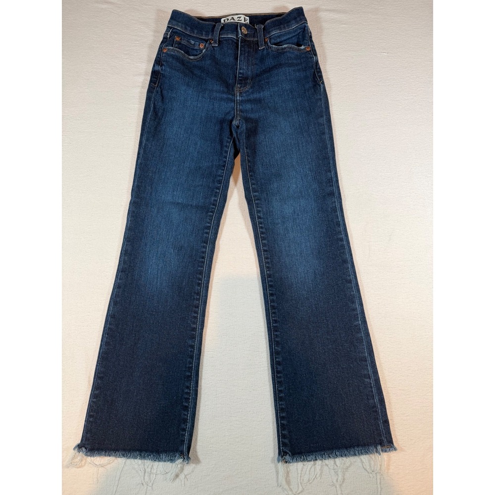 DAZE Denim Hug High Rise Straight Leg Raw Hem Jeans Dark Wash Size 24